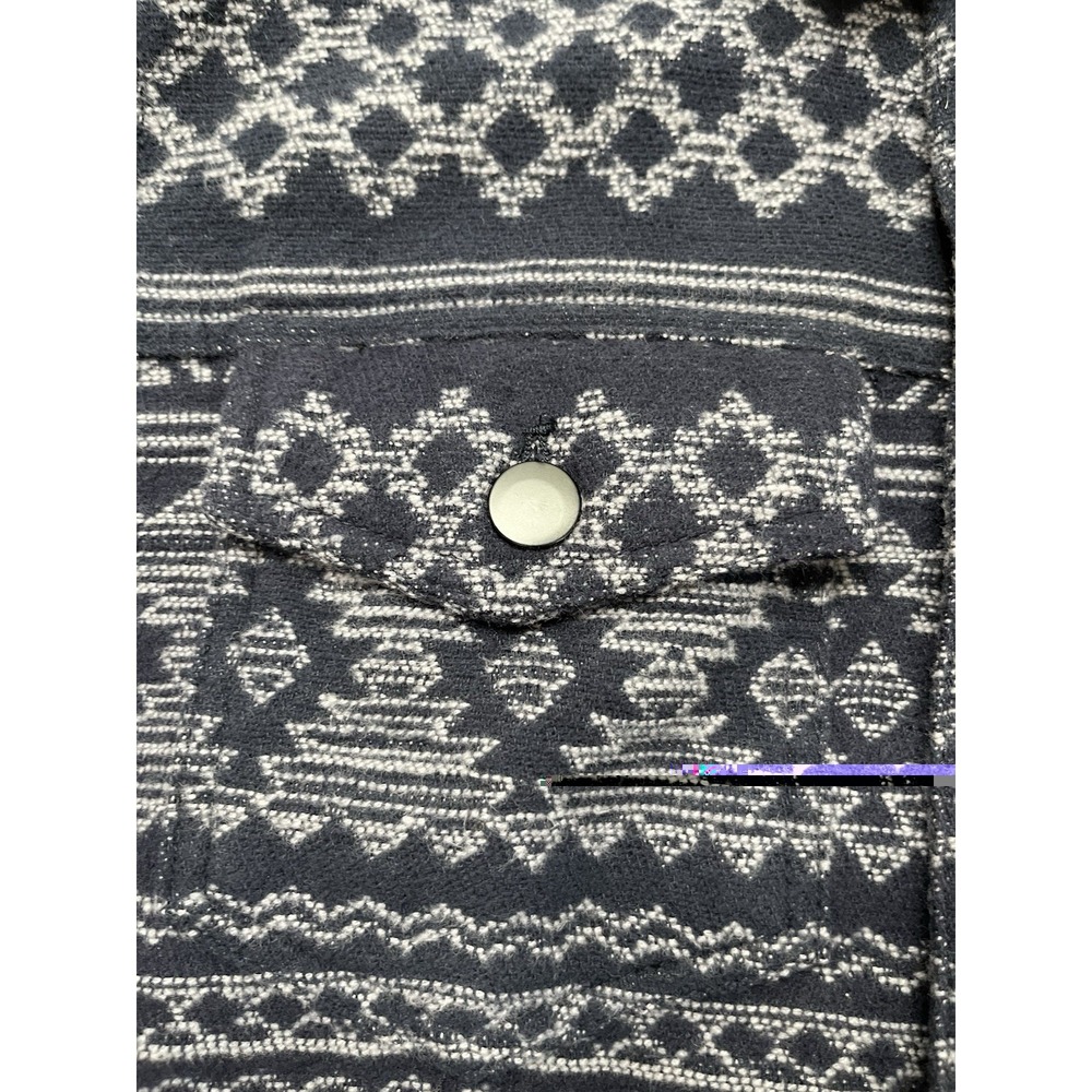 Sun + Stone Bomber Jacket Men Medium Navy Aztec Print Lined Flap Pocket Flannel - Picture 12 of 16